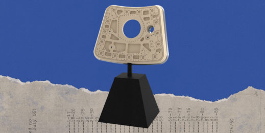 digital model of Apollo 11 hatch replica on a display stand
