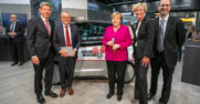 Angela Merkel and Scott Guthrie at FEV display in Microsoft Booth