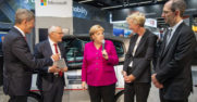 Angela Merkel and Scott Guthrie at Microsoft's IAA booth