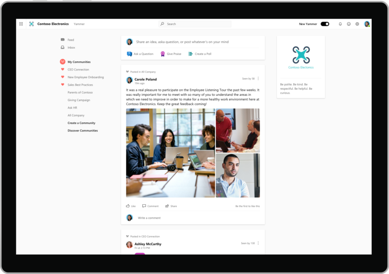 Contoso SharePoint Home Feed in Yammer