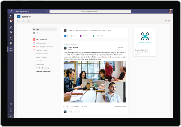 Yammer in Teams home feed