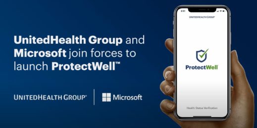 Text reading UnitedHealth Group and Microsoft collaborate to launch ProtectWell