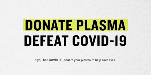 Text reading Donate plasma, defeat COVID-19