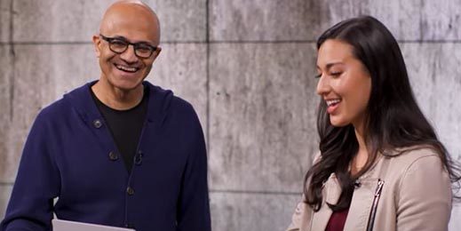 Microsoft CEO Satya Nadella and product marketing manager Aya Tange