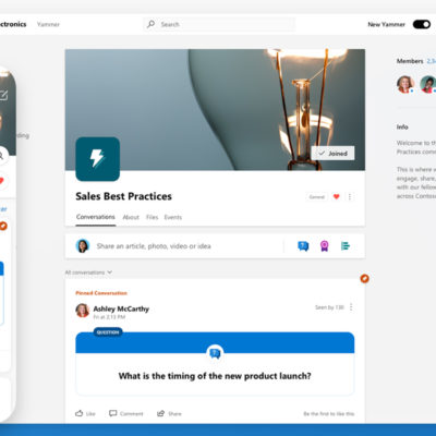 Yammer user interfaces, both mobile and desktop