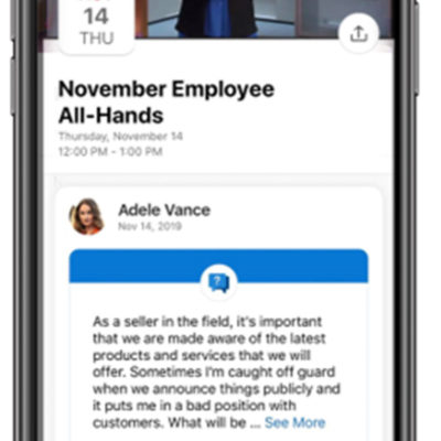 Yammer inbox on a mobile device