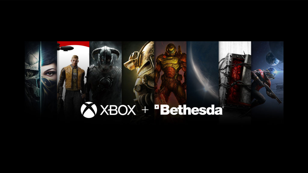 Collage of images from various video games with the words Xbox and Bethesda