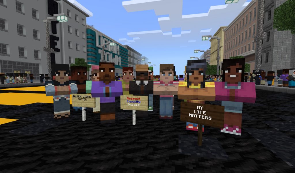 Minecraft figures protesting