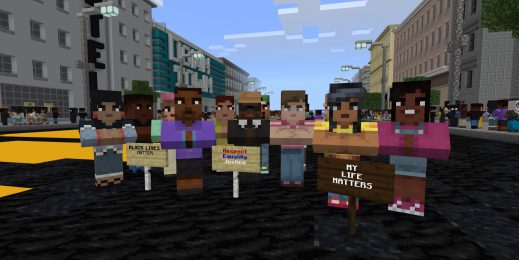 Minecraft figures protesting
