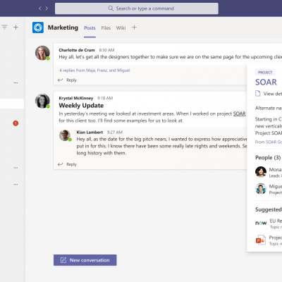 Topic card opening in Microsoft Teams
