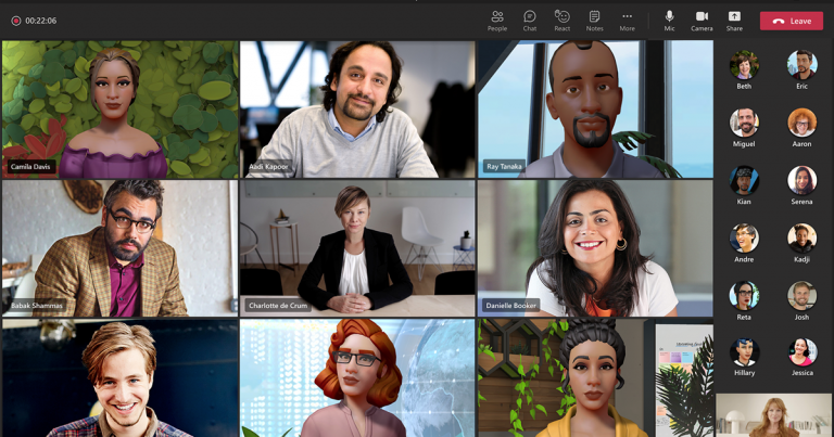 Grid of Microsoft Teams meeting with a mix of photos and avatars