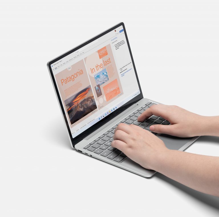 Person using Surface Laptop Go 2 in Platinum