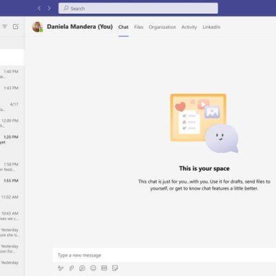 Chat with Self user interface in Microsoft Teams