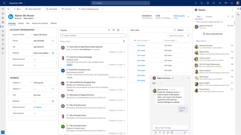 Microsoft Teams chat embedded within Dynamics 365