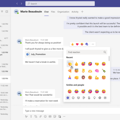 Expanded reactions in Microsoft Teams