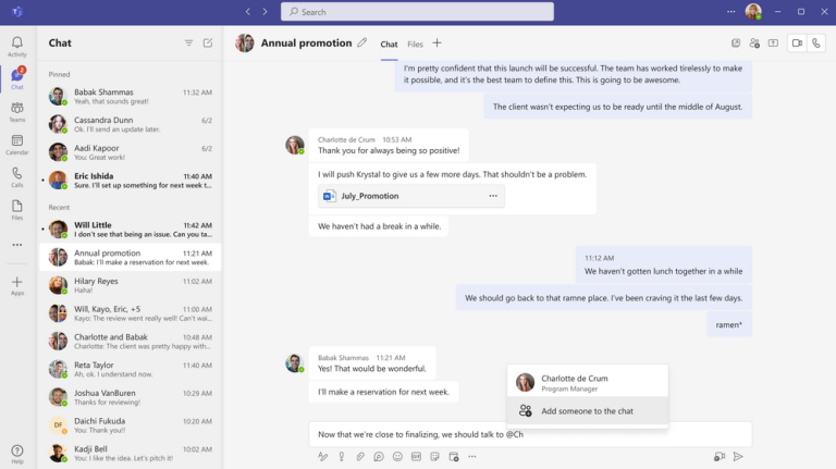 Add people to a group chat with @mention in Microsoft Teams