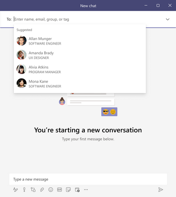 Recommended people when creating a new message in Microsoft Teams