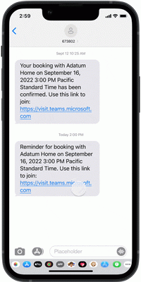 Gif shows virtual, branded lobby and easy pre-appointment chatting capabilities in Teams