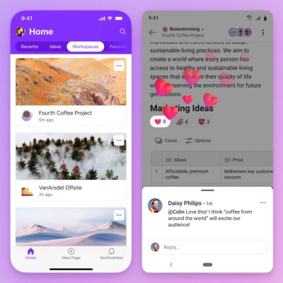 The Microsoft Loop mobile app shown with a purple background
