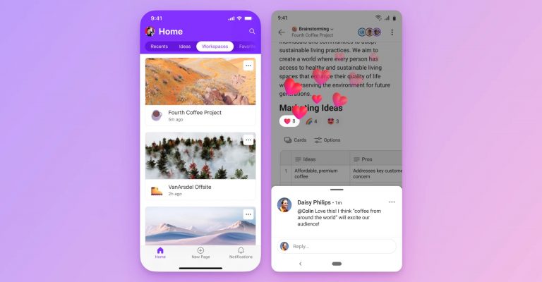 The Microsoft Loop mobile app shown with a purple background