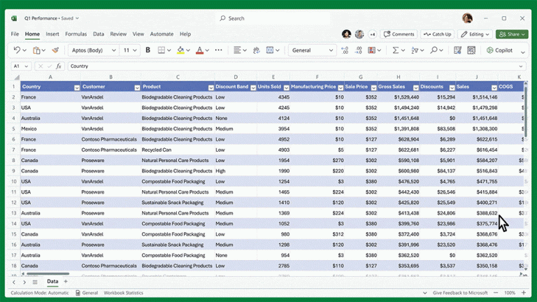 Gifs shows Copilot in Excel