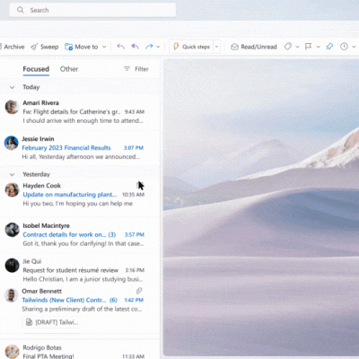Gif shows Copilot in Outlook