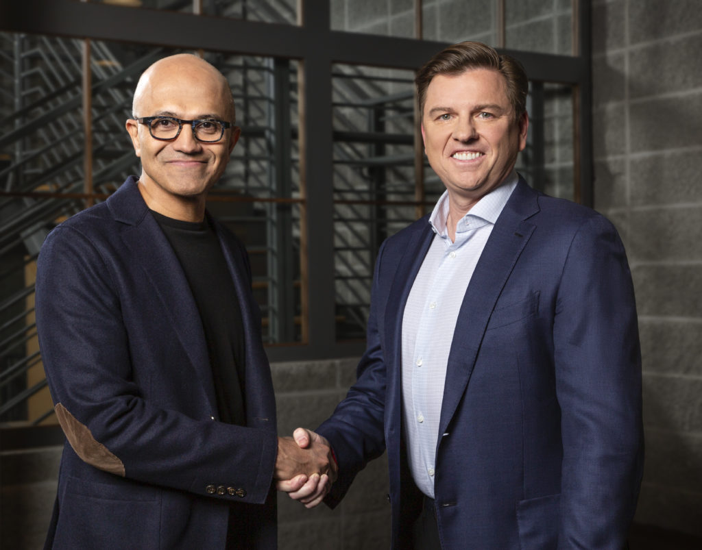 Microsoft CEO Satya Nadella and Tony Bates, CEO of Genesys