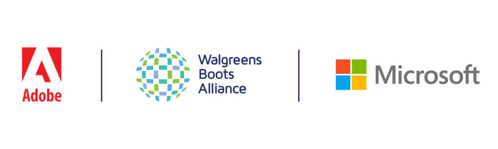 Logos for Adobe, Walgreens Boots Alliance and Microsoft