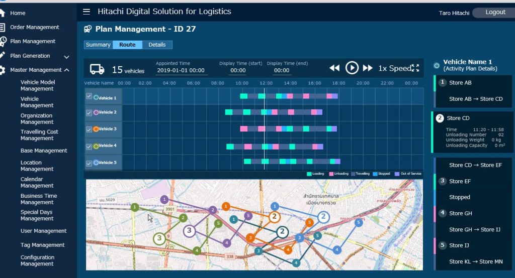 Image of a logistics optimization and operational efficiency tool built with Hitachi Digital Solution for Logistics/Delivery Optimization Service