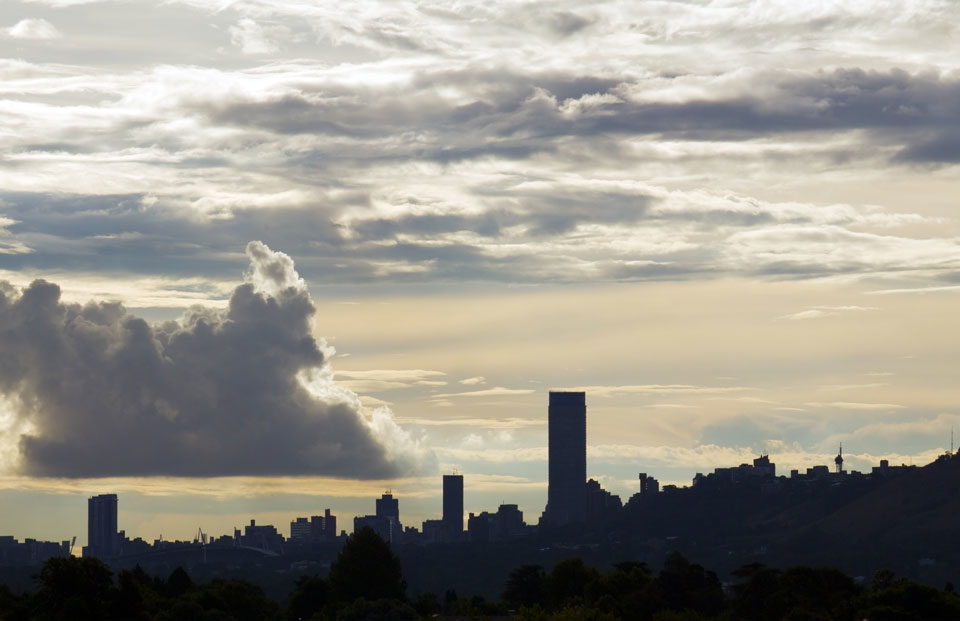 Johannesburg skyline in silhouette
