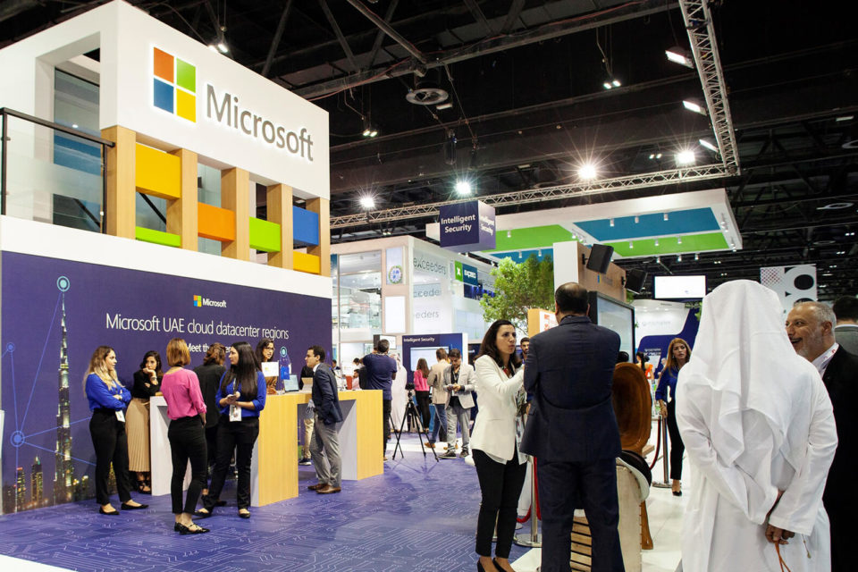 Delegates mingling around the Microsoft stand at GITEX Technology Week 2019