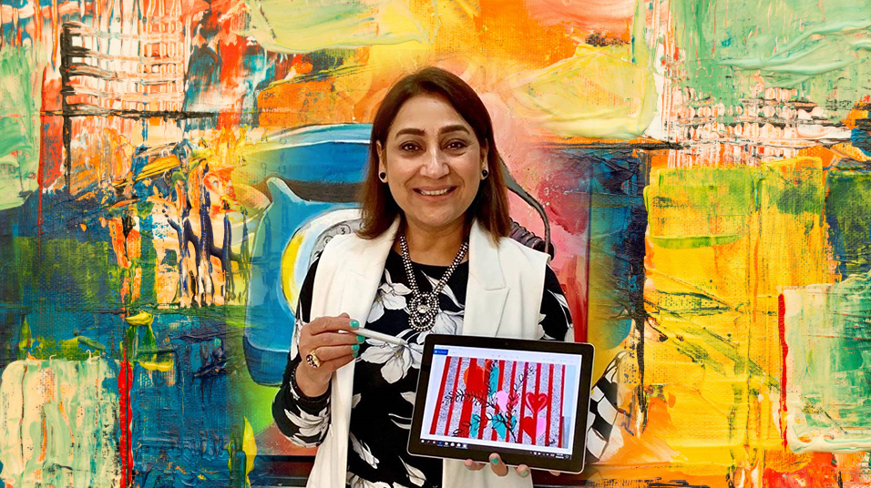 Dubai art teacher with Microsoft Surface Pro device