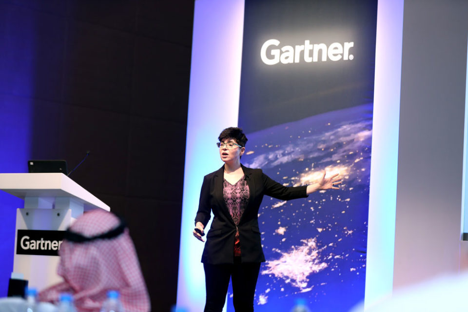 Diana Kelley, Cybersecurity Field CTO at Microsoft, presents at the Gartner Security and Risk Management Summit in Dubai.