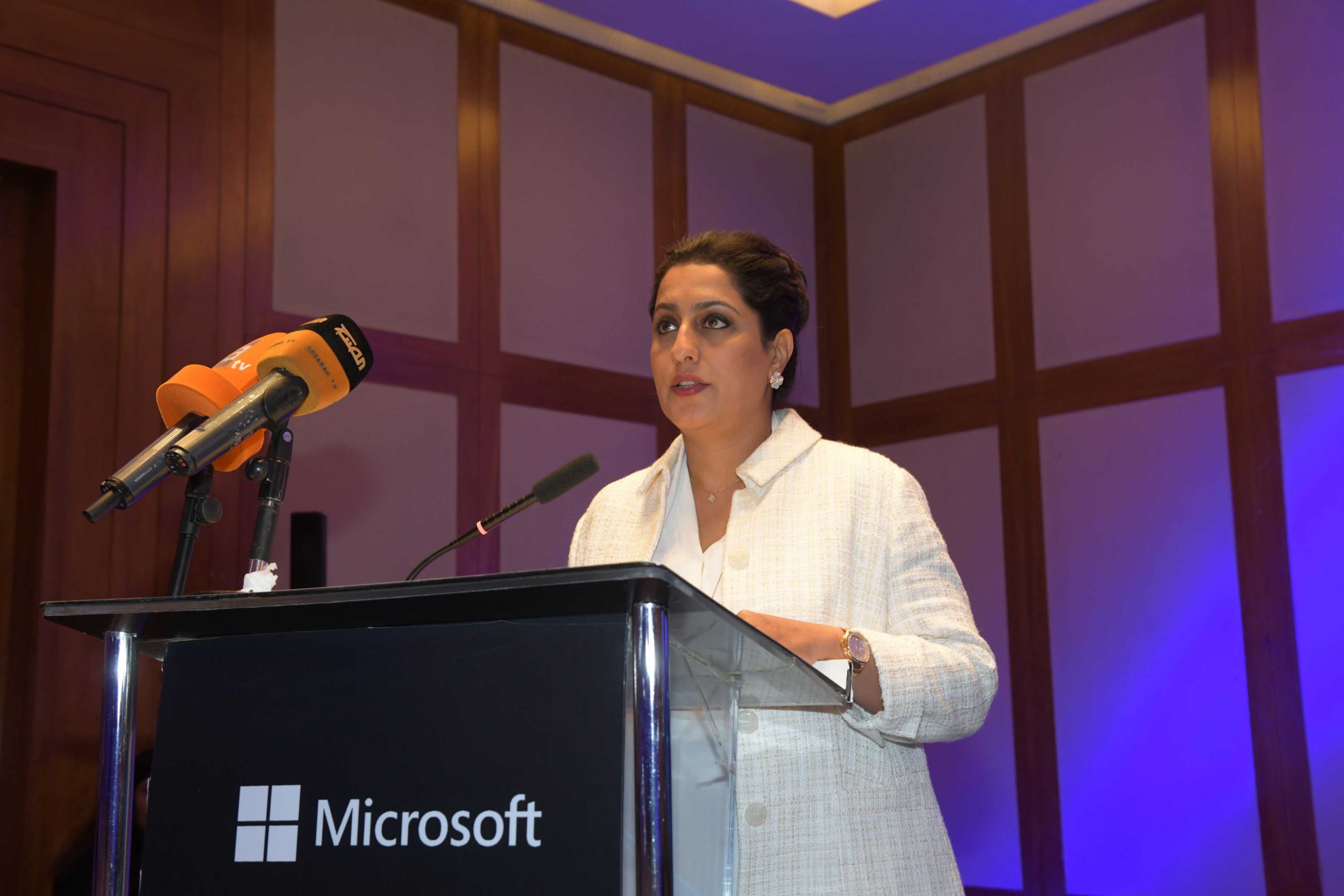 A picture of Mrs Haya AlWadaani, Director General at CAIT, giving her speech at the event
