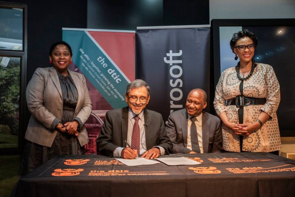 Representatives from Microsoft and the South African Department of Trade, Industry and Competition pose together at the event to announce Microsoft’s $1.3 billion investment in South Africa.