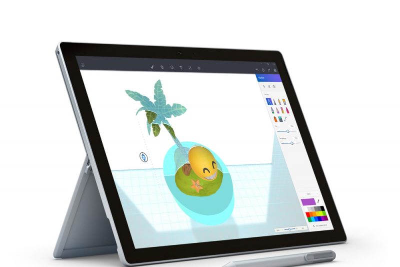 The new Paint 3D interface as shown on a Surface Pro 4