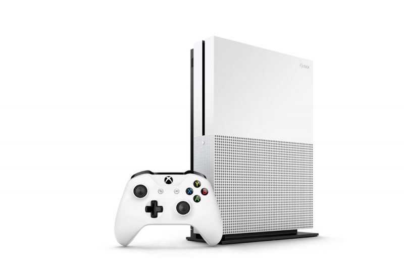 Xbox One S console and controller placed vertically