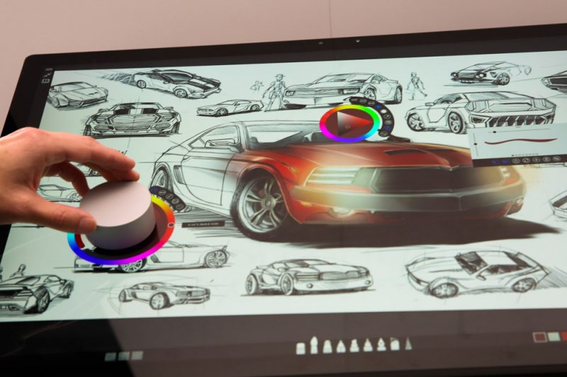 Surface Dial is seen working with Surface Studio at Microsoft’s October event on October 26, 2016 at Spring Studios in New York