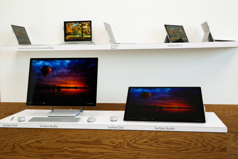 Surface devices are displayed at Microsoft’s October event.