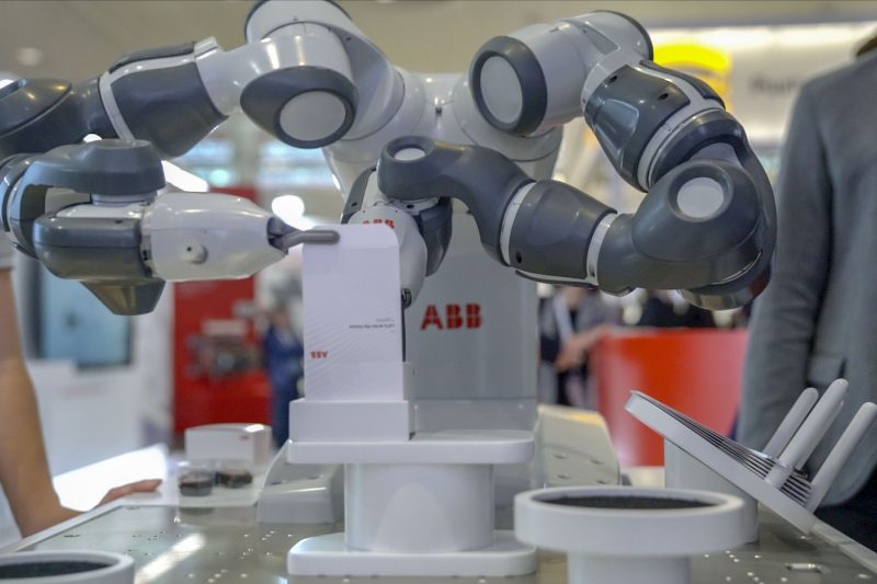 ABB’s YuMi® robot masterfully packages a box of chocolates at Hannover Messe 2018.