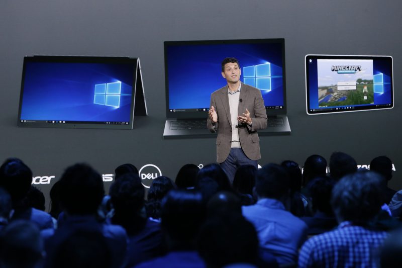 Terry Myerson, Executive Vice President for Windows announces Window 10 S at the Microsoft Education event at Center 415 on Tuesday, May 2, 2017, in New York. (Andrew Kelly/AP Images for Microsoft)