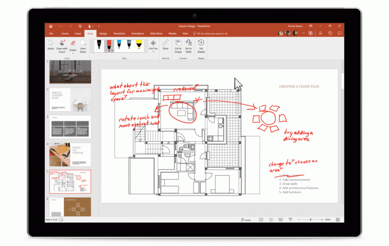 Ink Replay lets you rewind and replay ink to really help you understand what’s behind it. For example, you can follow a sequence of handwritten notes and drawings, review step-by-step instructions, or see the order in which somebody else marked up the document.