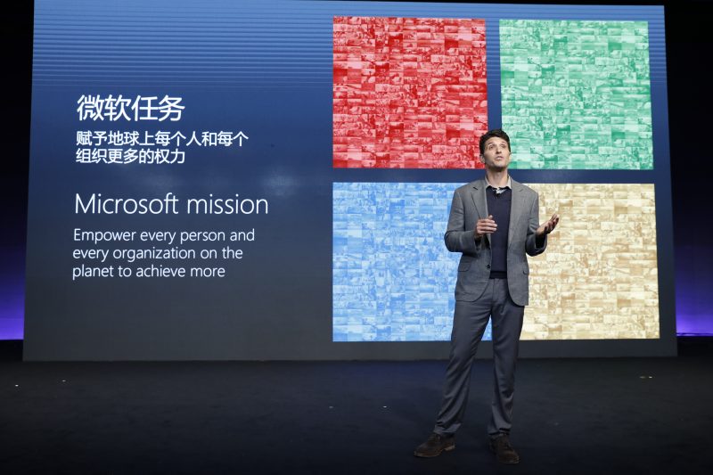 Terry Myerson, Executive Vice President for Windows, shares Microsoft’s mission at the Microsoft event in Shanghai on Tuesday, May 23, 2017