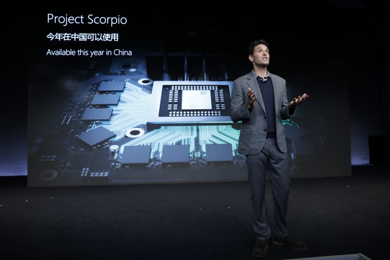 Terry Myerson, executive vice president for Windows, shares Project Scorpio availability update at the Microsoft event in Shanghai on Tuesday, May 23, 2017.