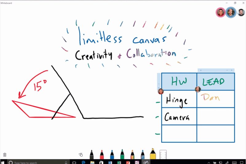 Future inking innovation will be coming first to the Microsoft Whiteboard app on Windows 10, such as collaborative inking, geometry recognition, table conversion and automatic table shading. Whiteboard is currently available in private preview on Surface Hub, and our vision is to bring it to more Windows 10 devices later this year with exclusive capabilities for Office 365 subscribers.