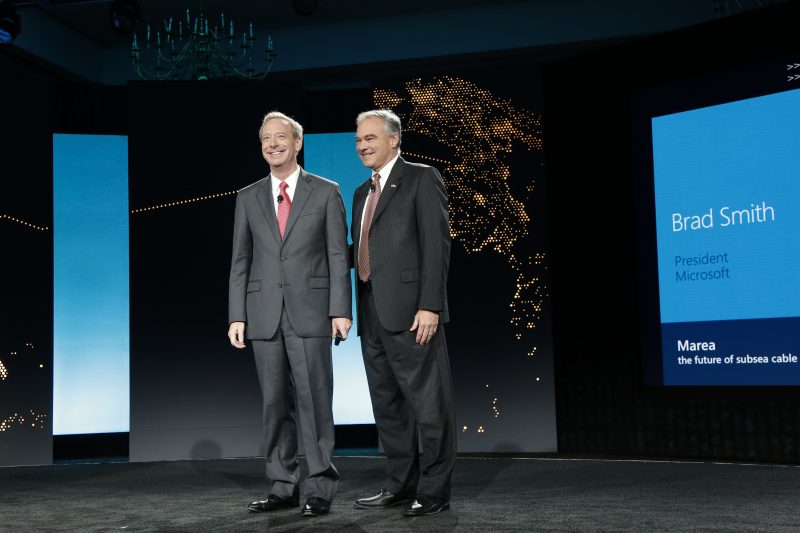 Microsoft President Brad Smith and U.S. Senator Tim Kaine in Virginia
