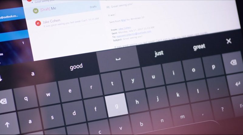 Making Windows more accessible, Eye Control in beta lets you operate an on-screen mouse, keyboard, and text-to-speech experience using just your eye, and a compatible eye tracker like the Tobii Eye Tracker 4C.
