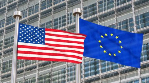the EU amd US flags together