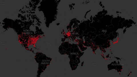world map showing malware infection clusters