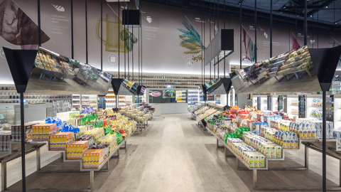 Famed architect Carlo Ratti designed Coop Italia’s “supermarket of the future” to offer a sociable space reminiscent of an open-air market, in contrast to the towering shelves and narrow aisles of modern stores.